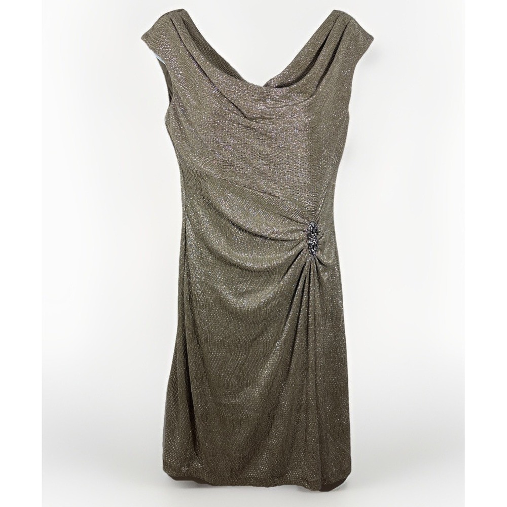 Lauren Ralph Lauren Women's Size 4 Gold Shimmer Cowl Neck Ruched Evening Dress